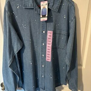 Seven7 Blue Denim Shirt with White and rhinestone Accents New